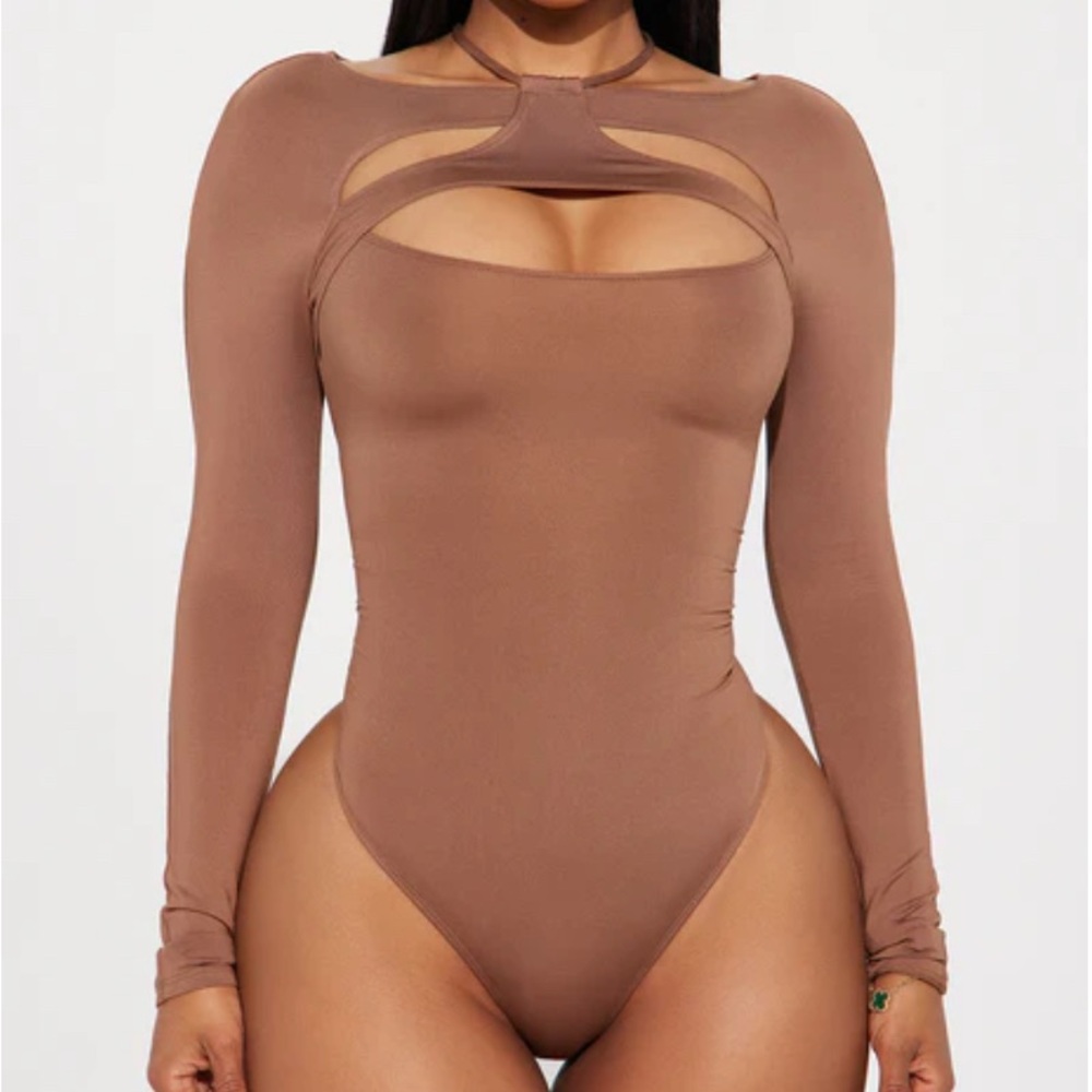 Fashion Nova Chic Brown Cut-Out Bodysuit